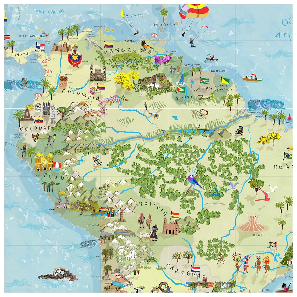 Mapa De Sudamérica Ilustrado Editorial Compass 5435